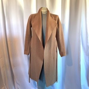 Line Camel Stretch Wool Wrap Coat